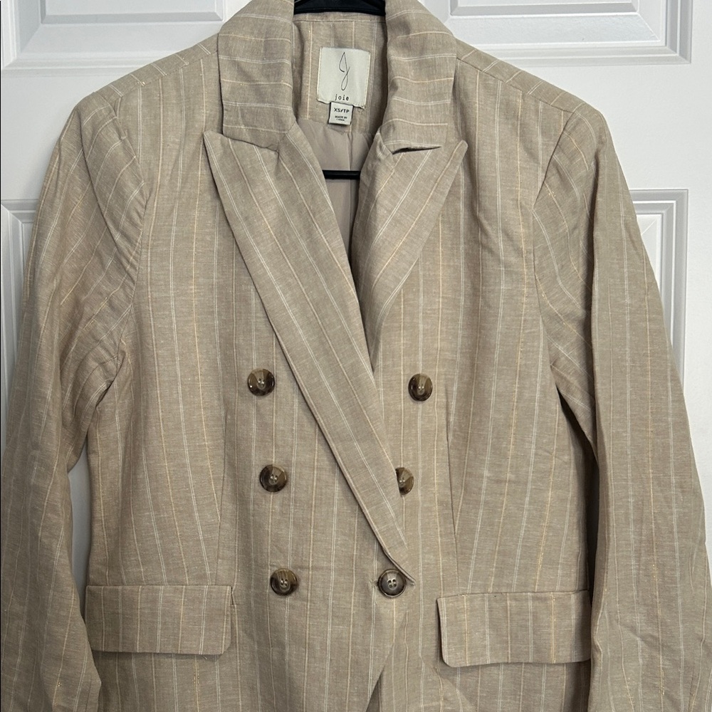 Joie Linen Blend Tan Striped Blazer size XS